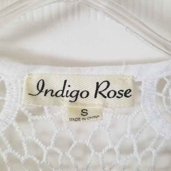 INDIGO ROSE Peasant Boho White Crochet Lace Blouse Size S - Picture 7 of 11